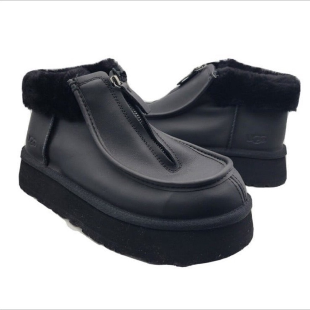 Ugg Funkette Zip Black Shearling Lined Platform Boots Leather